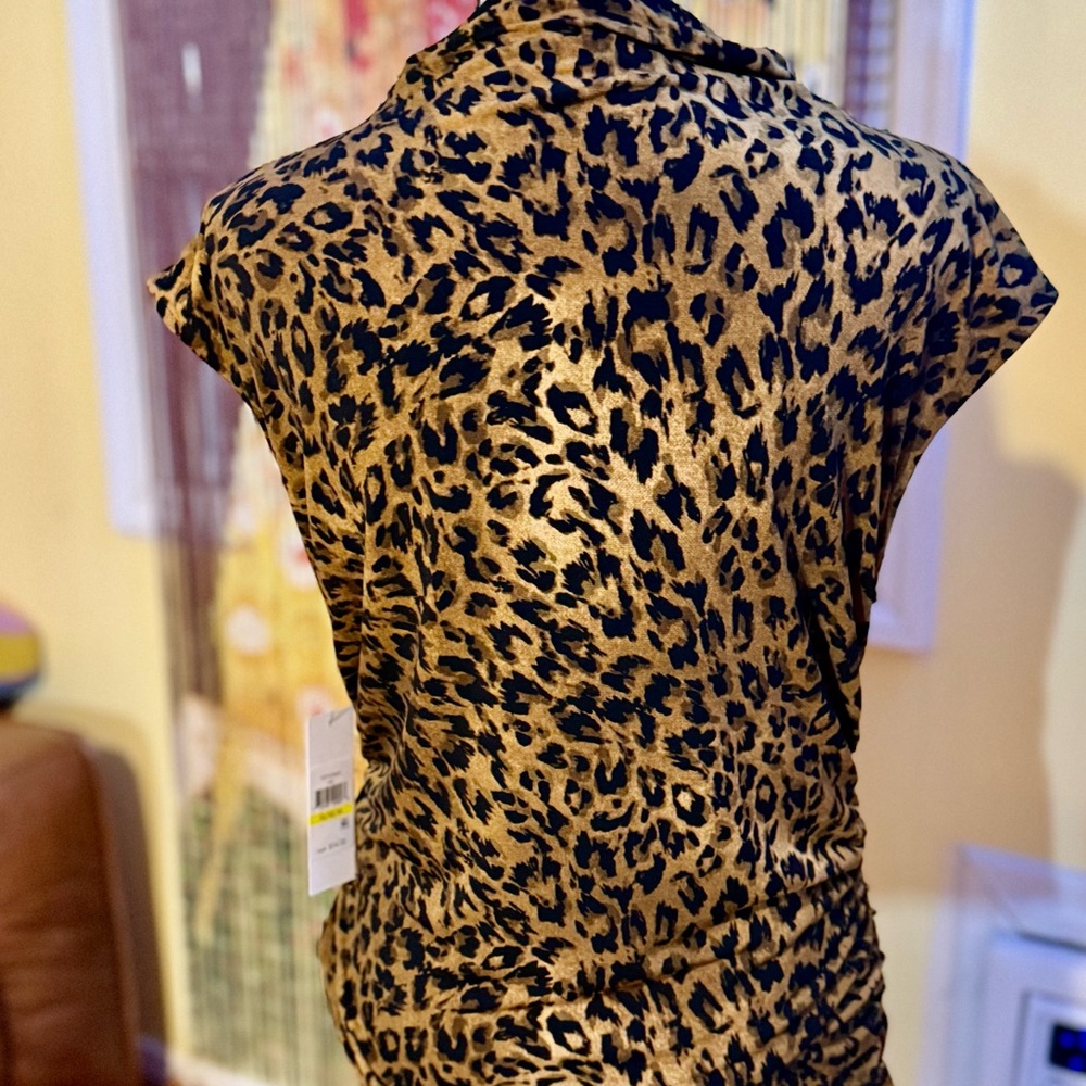 DKNY Black and Brown Animal Print Short Sleeve Top - Picture 3 of 7